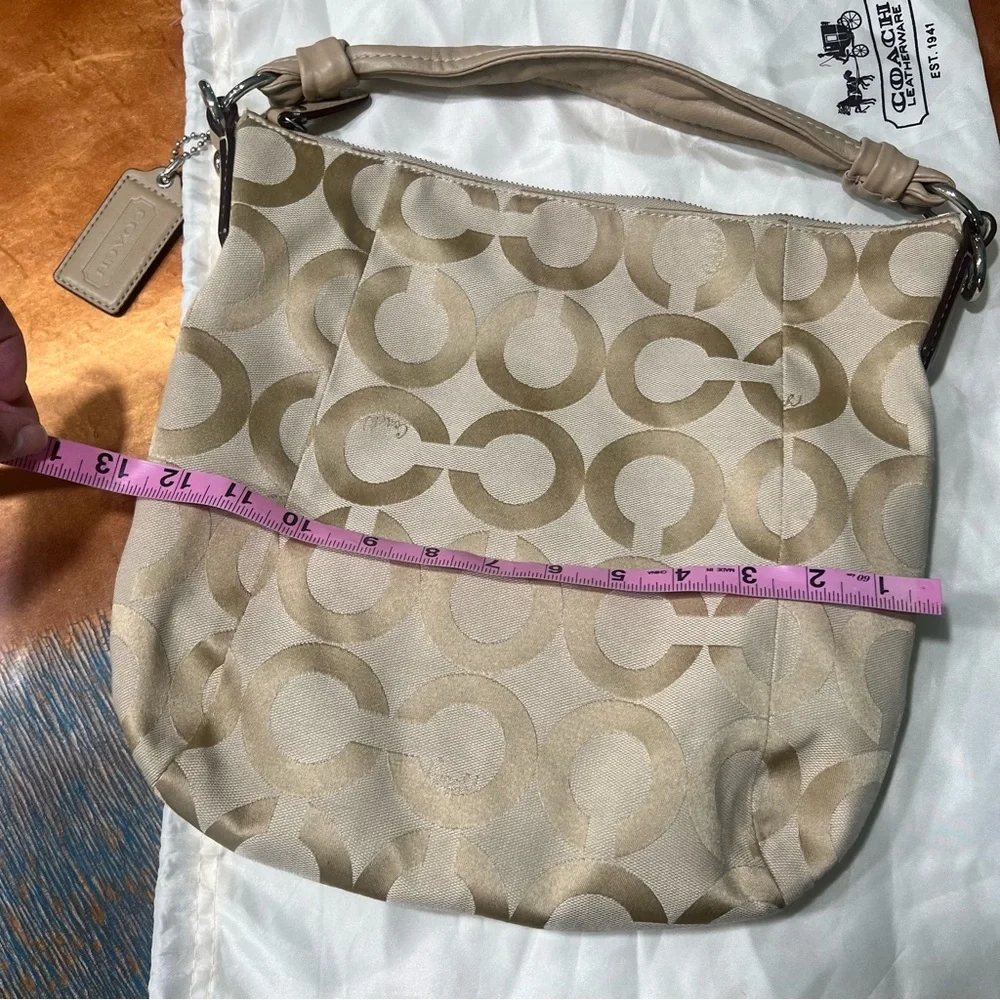Coach Hobo Tan Shoulder Bag Signature Monogram Light Khaki Sand Lavender